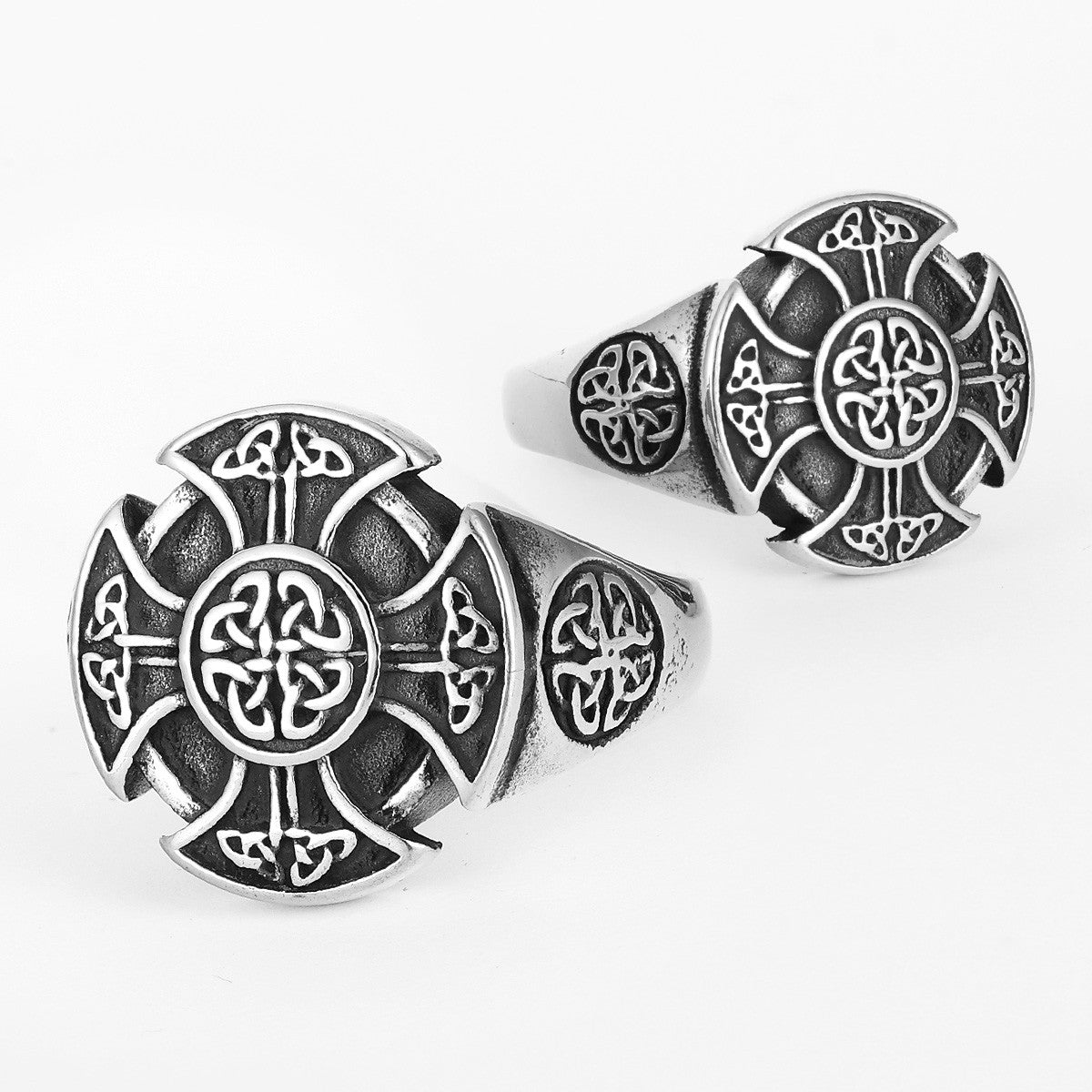 Mens Street Style 316L No Fade Stainless Steel Celtic Knot Cross Vintage Rings