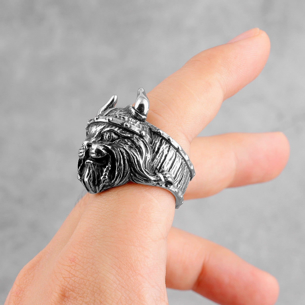 Mens Stainless Steel Viking Hat Cat Wearing Helmet No Fade Rings