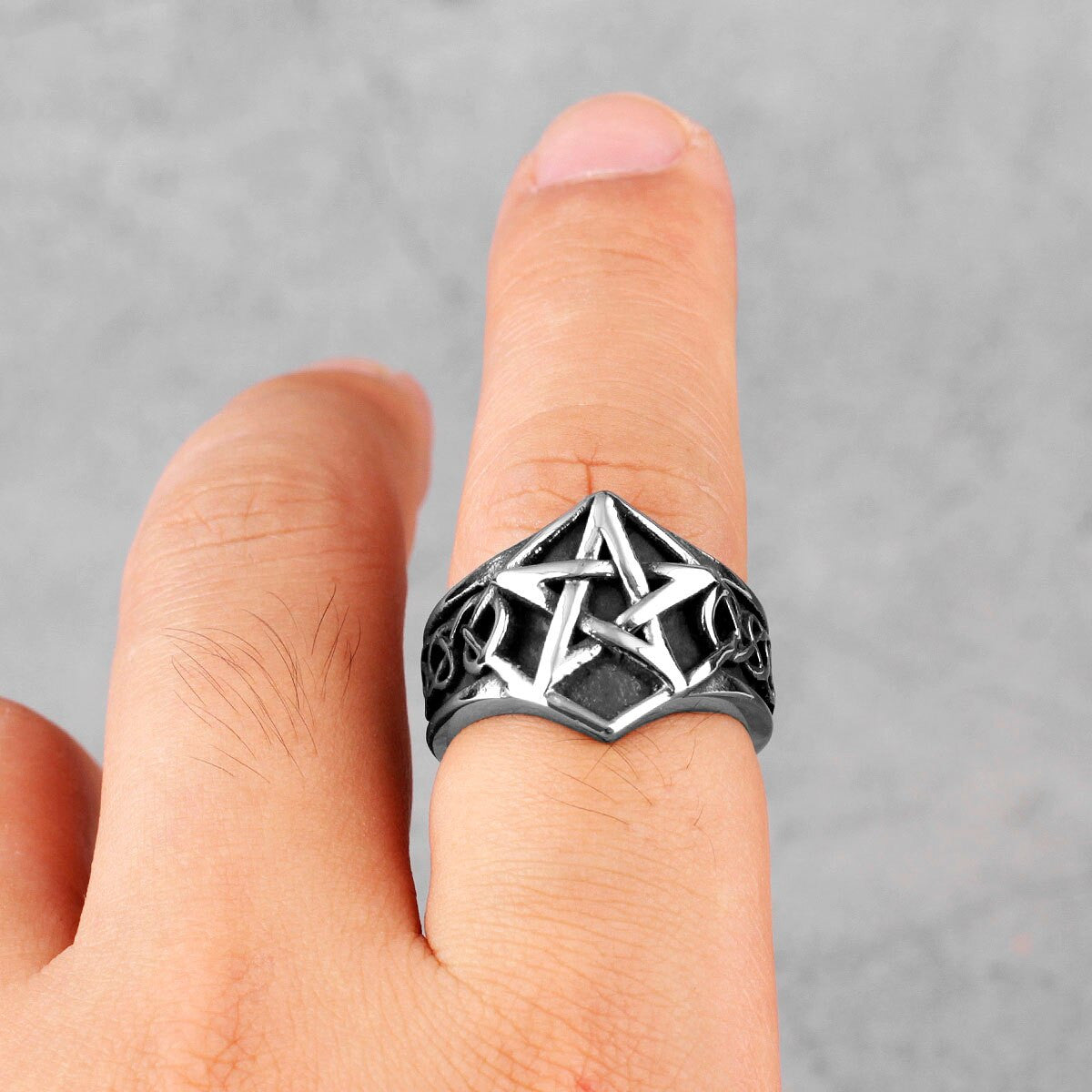 Mens 316L No Fade Solid Stainless 5 Pointed Star Street Wear Rings