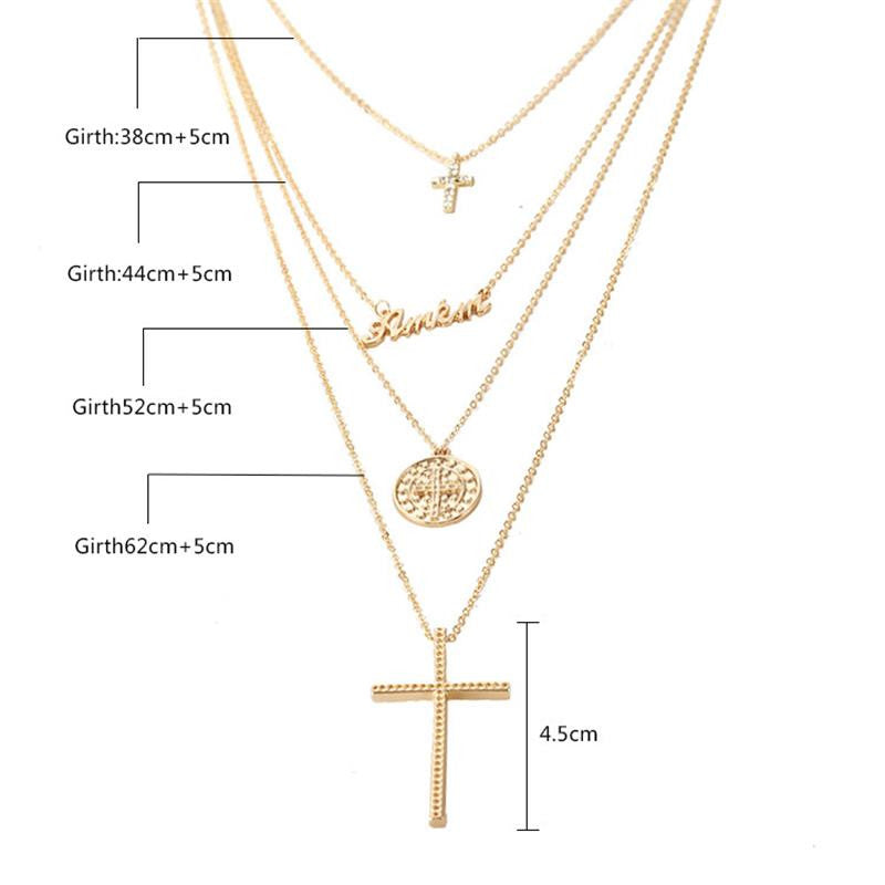 Ladies Classic Amen Divine Protection Multi Layer Cross Chain Necklace