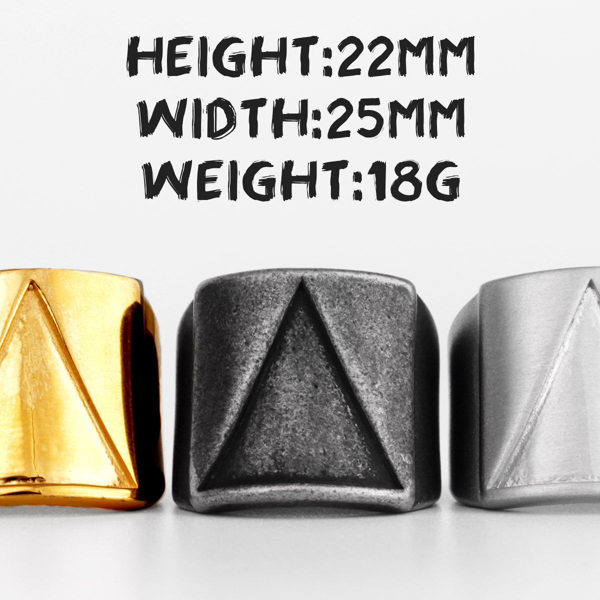 Mens 14k Gold Black Silver 316L Solid No Fade Stainless Steel Cosmic Triangle Rings