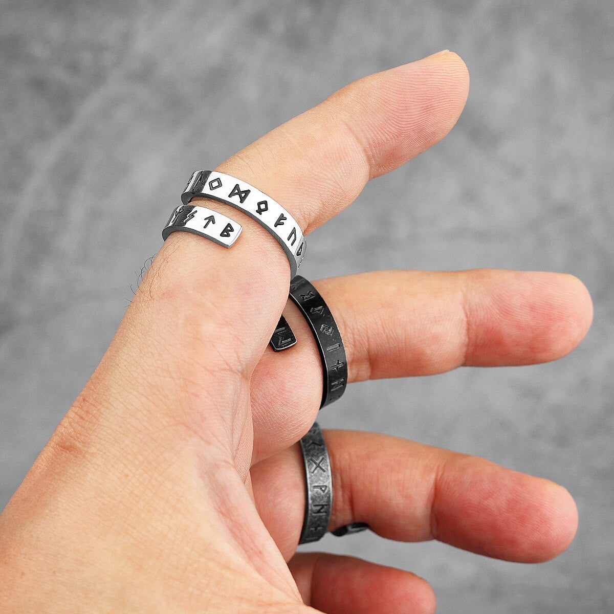 Stainless Steel Viking Ancient Text Characters Vintage Rings