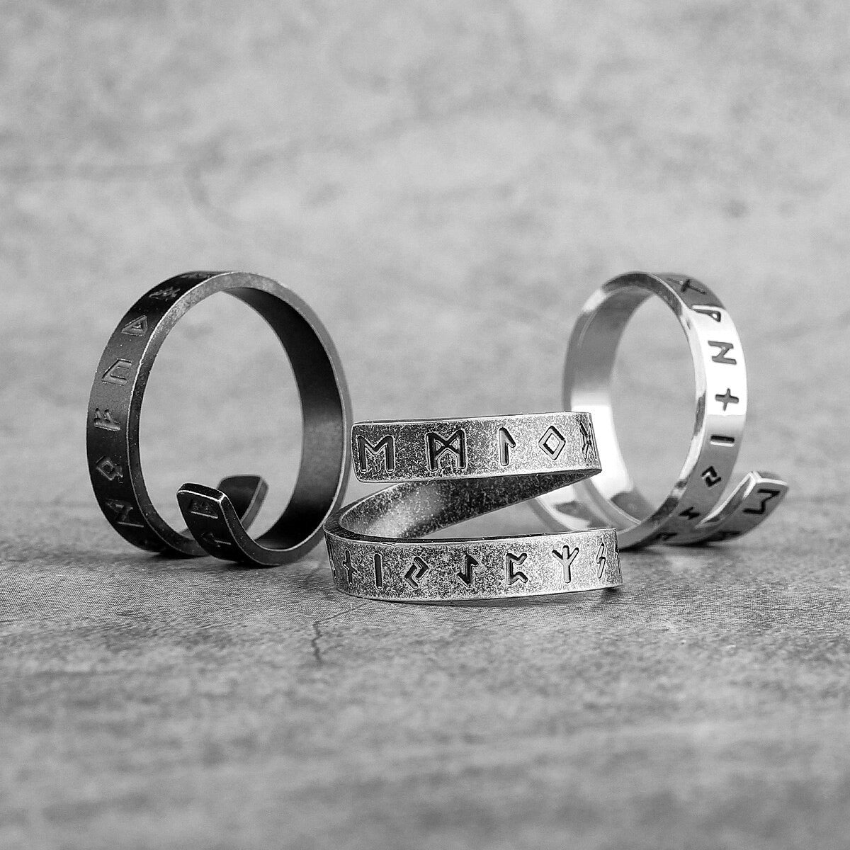 Stainless Steel Viking Ancient Text Characters Vintage Rings