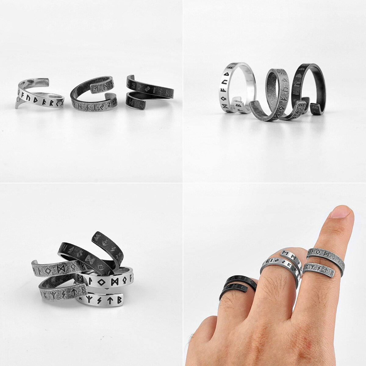 Stainless Steel Viking Ancient Text Characters Vintage Rings