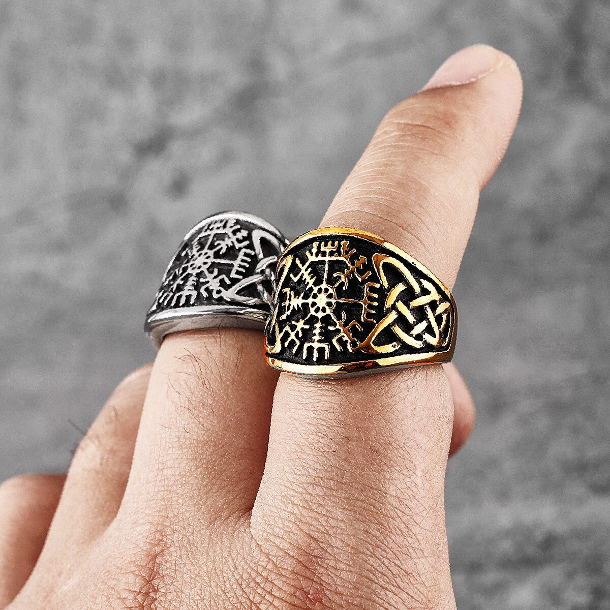 Mens Vintage Look Norse God Mythology Solid No Fade 14k Over Stainless Steel Rings