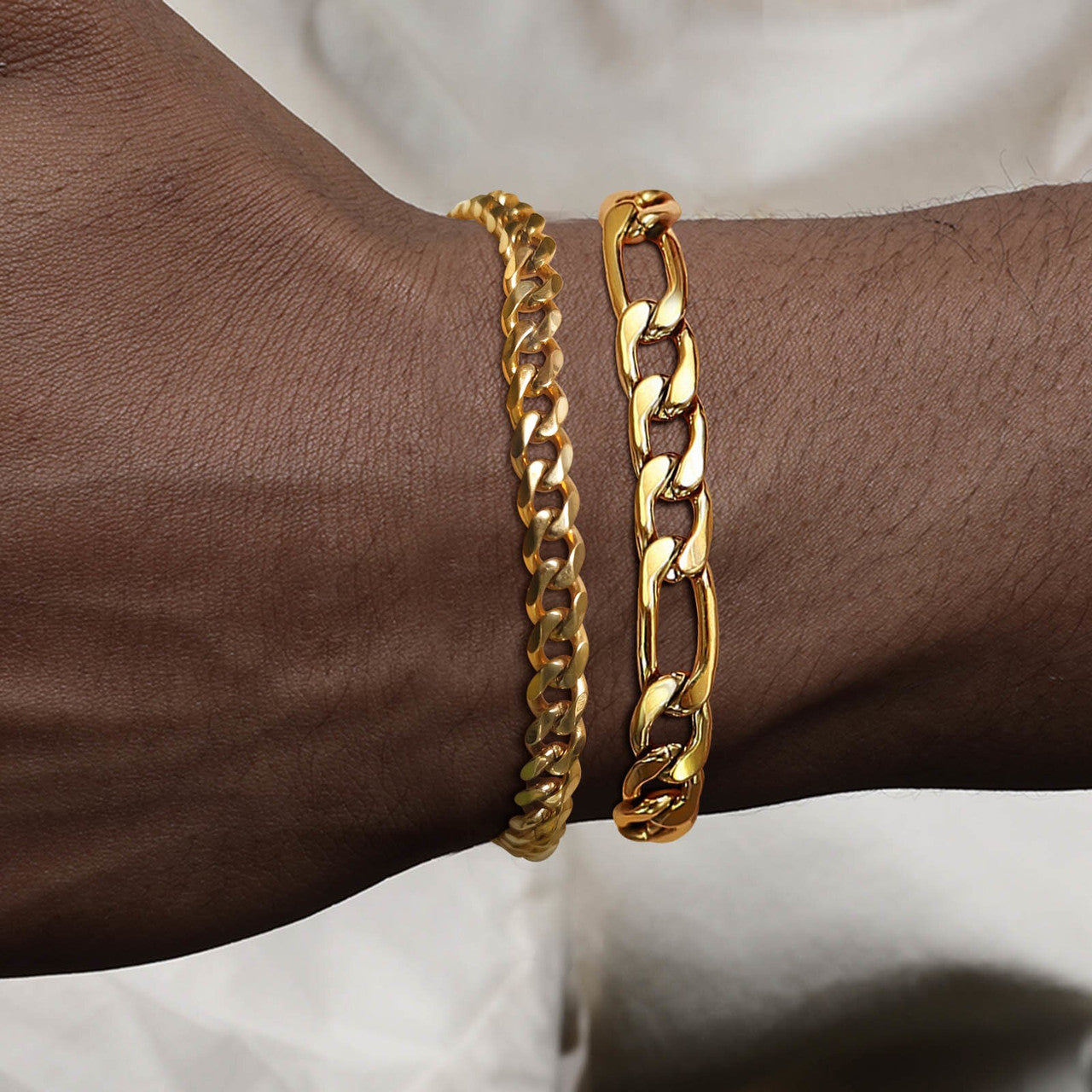 Classic Cuban Rope Link One Two Three Piece Gold Silver No Fade Stainless Steel Bracelet Sets