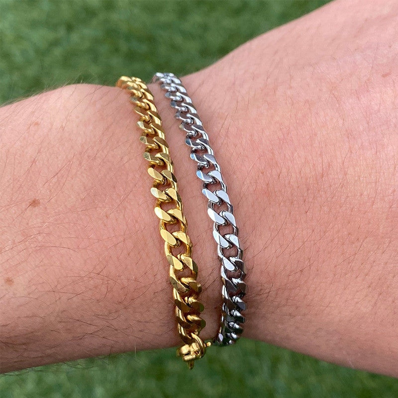 Classic Cuban Rope Link One Two Three Piece Gold Silver No Fade Stainless Steel Bracelet Sets