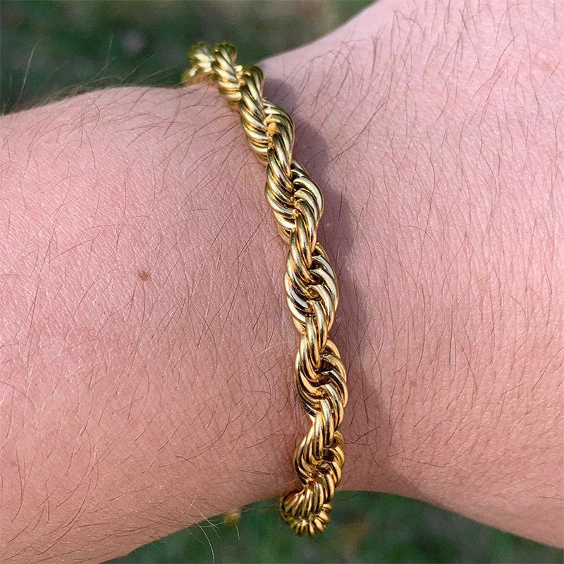 Classic Cuban Rope Link One Two Three Piece Gold Silver No Fade Stainless Steel Bracelet Sets