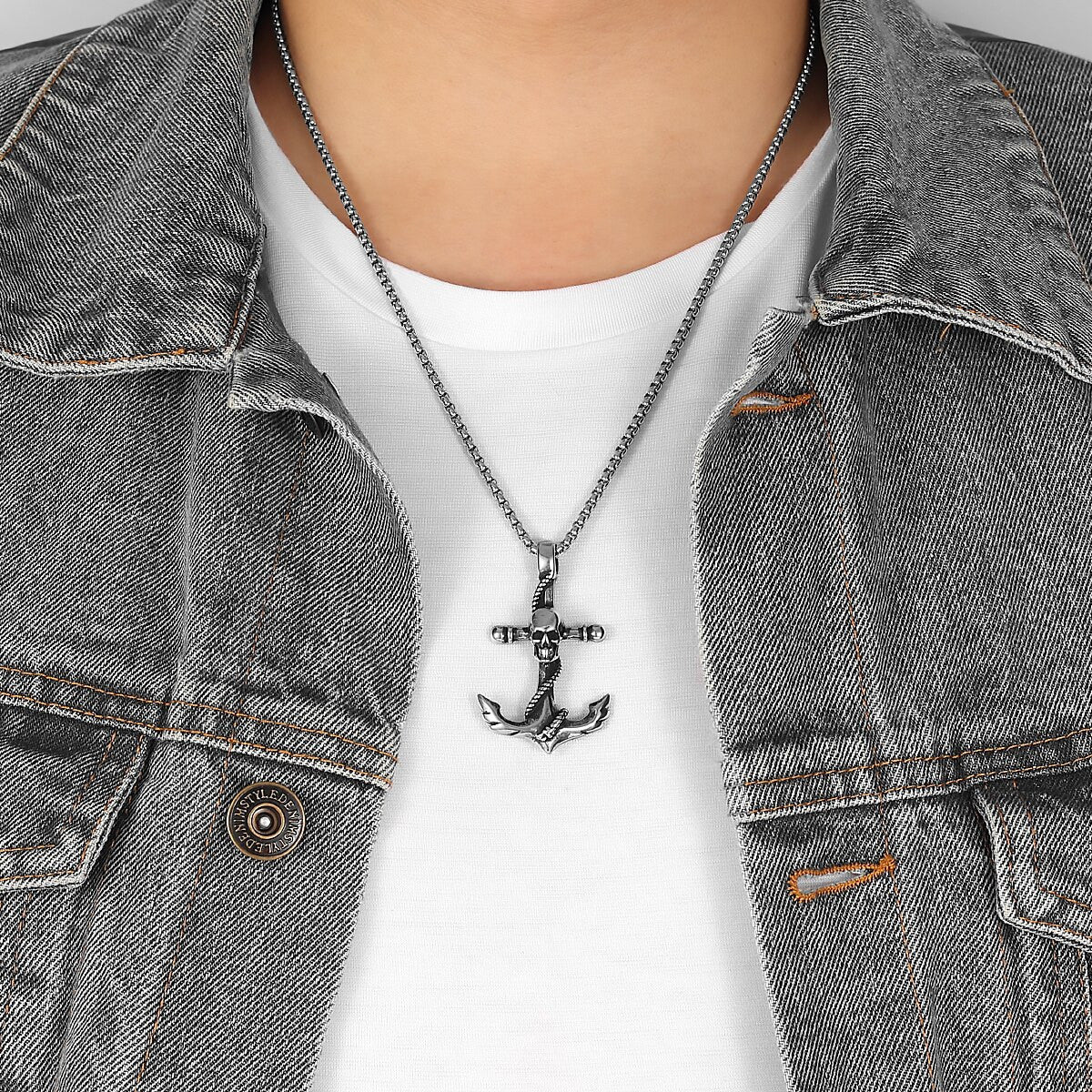 316L Stainless Steel Skull Ghost Anchor No Fade Pendant Chain Necklace