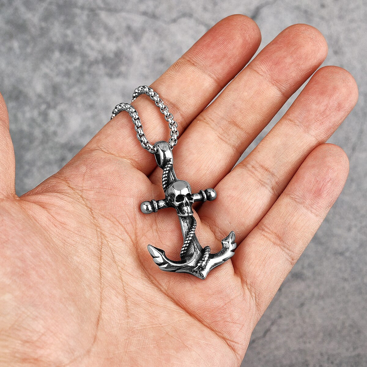 316L Stainless Steel Skull Ghost Anchor No Fade Pendant Chain Necklace