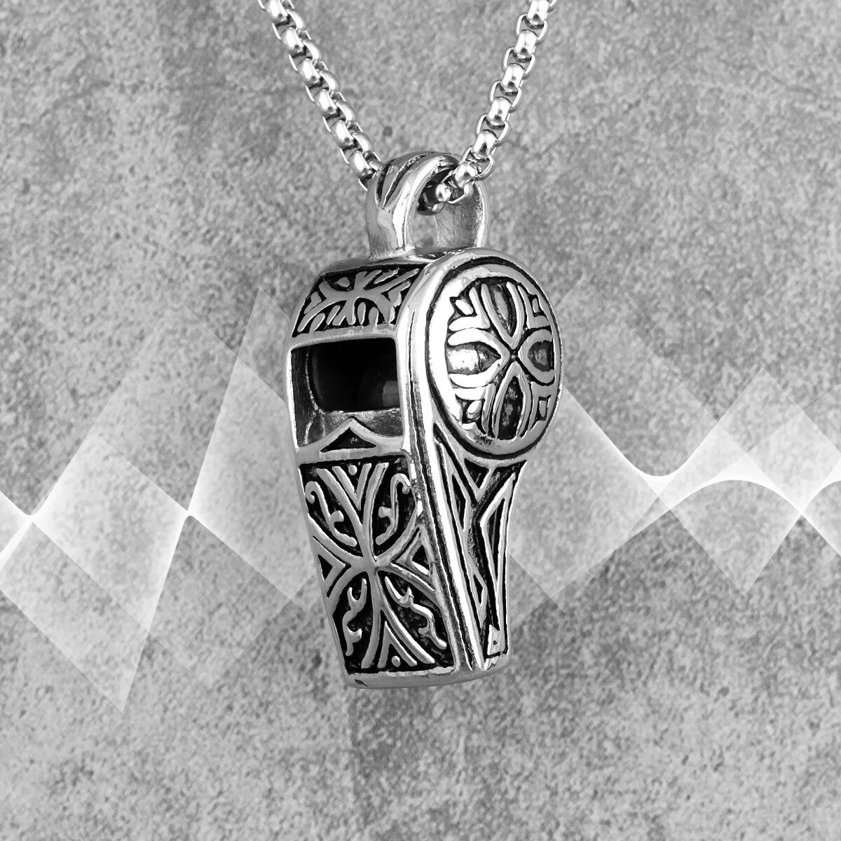 Mens Solid Stainless Steel No Fade Street Wear Referee Whistle Pendant Chain Necklace