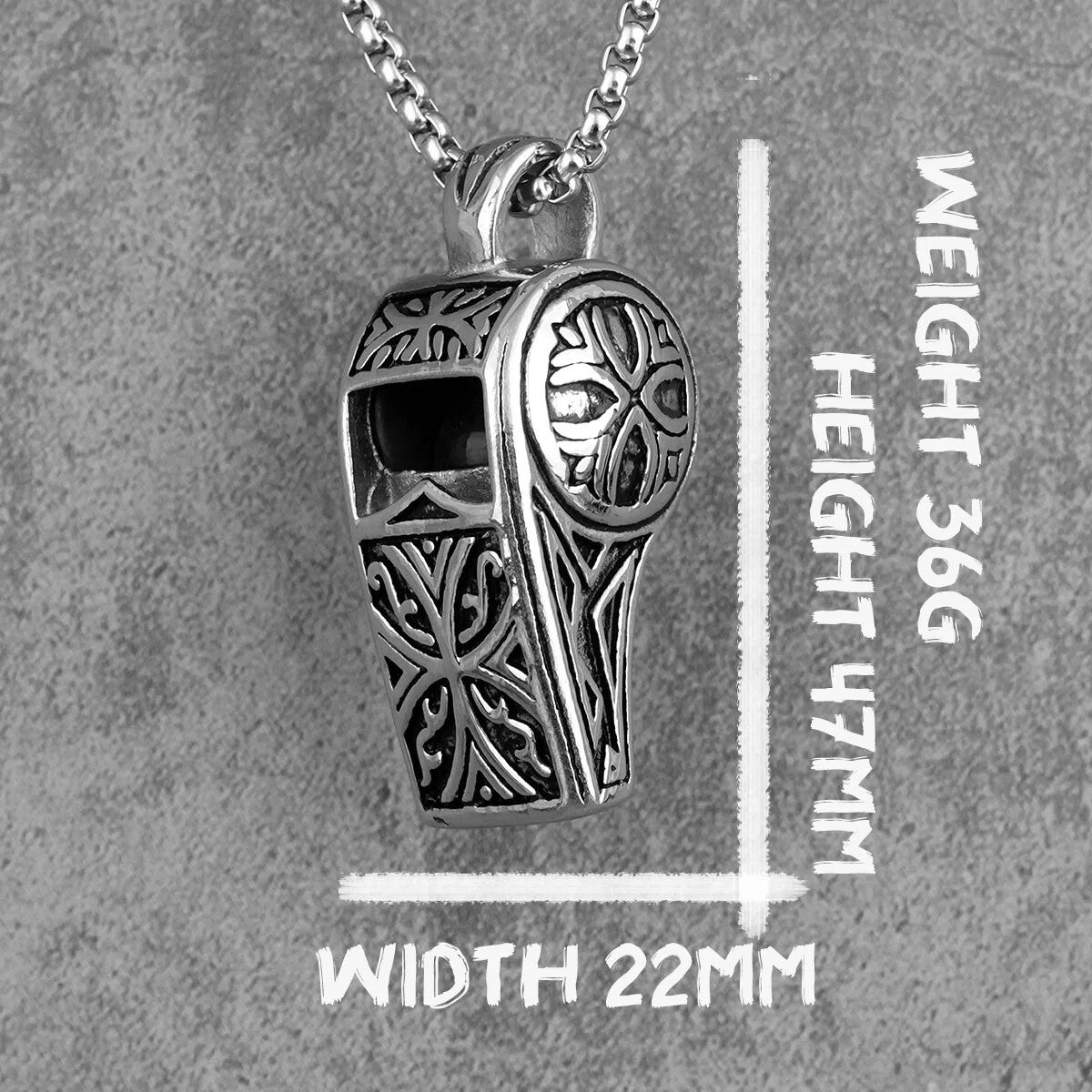Mens Solid Stainless Steel No Fade Street Wear Referee Whistle Pendant Chain Necklace
