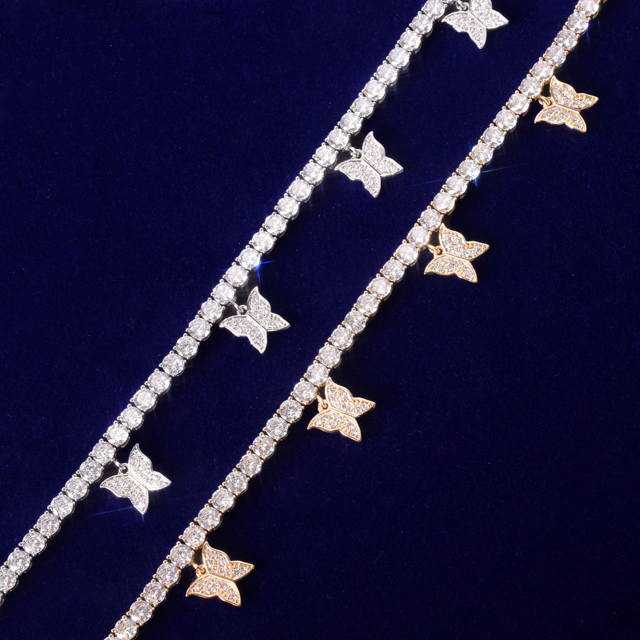 AAA True Micro Pave 18k Rose Gold .925 Silver 4mm Adjustable Butterfly Anklet Ankle Bracelet