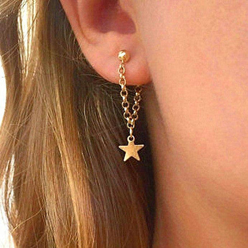Womens Gold Boho Fashion Star Chain Gold Earrings