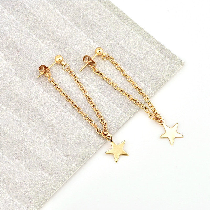 Womens Gold Boho Fashion Star Chain Gold Earrings