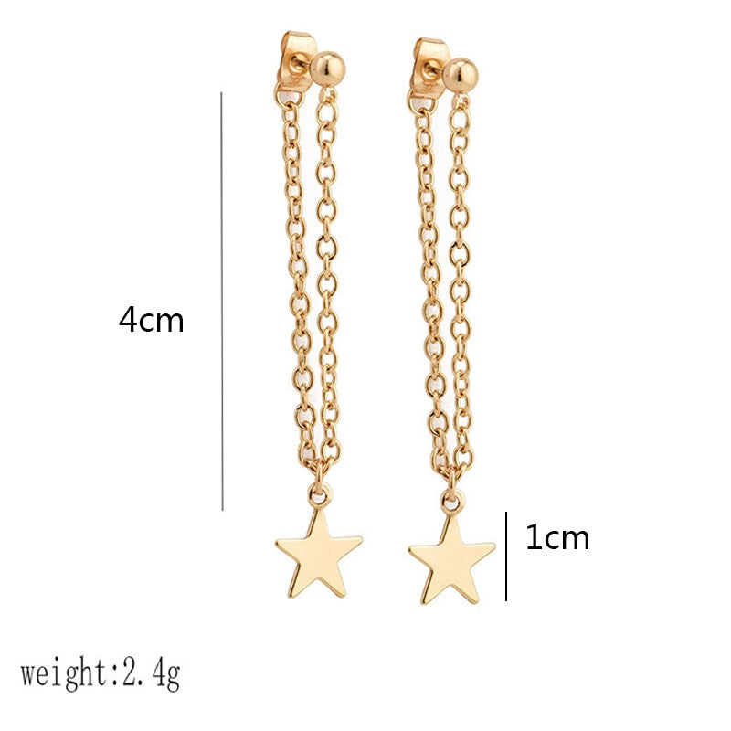Womens Gold Boho Fashion Star Chain Gold Earrings