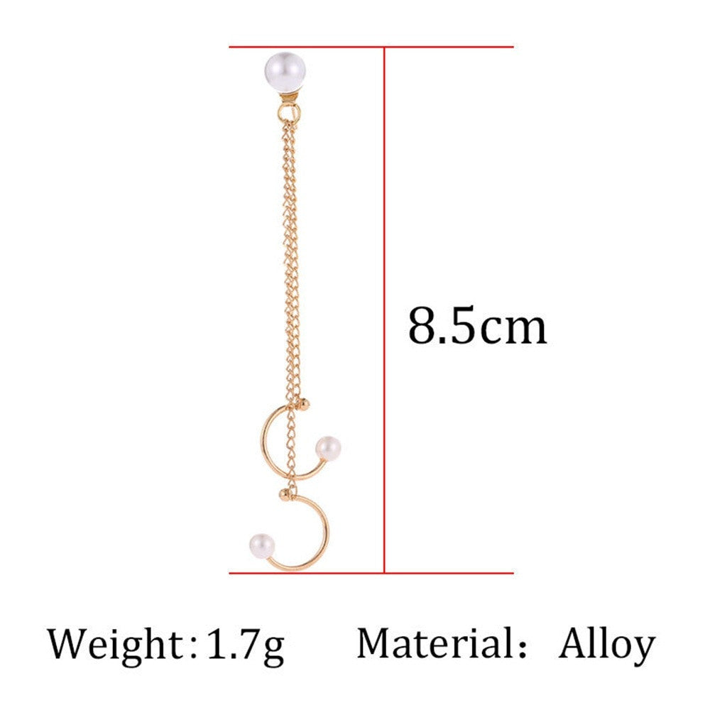 Ladies Personality Girl Pearl Chain Tassel Gold Earrings