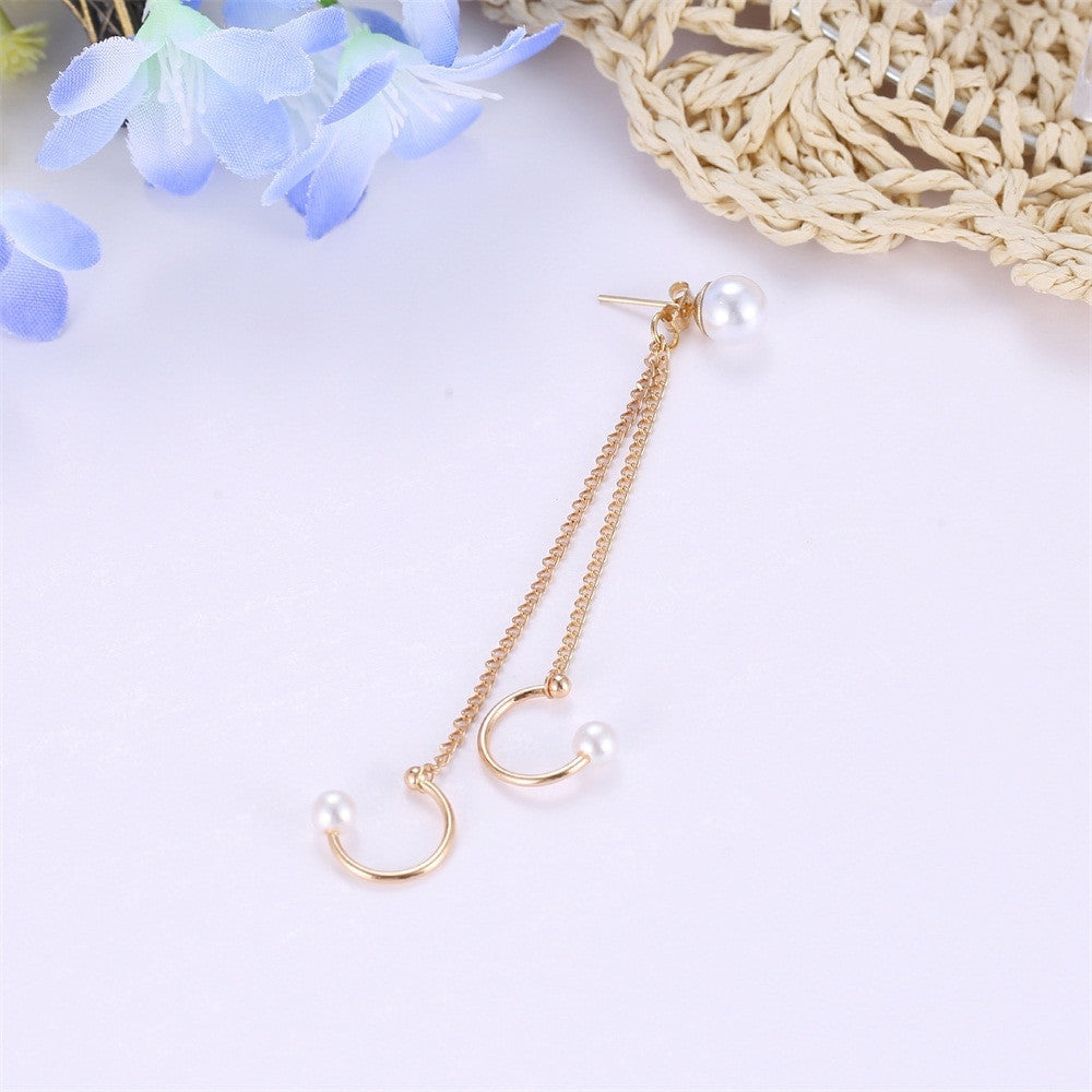 Ladies Personality Girl Pearl Chain Tassel Gold Earrings