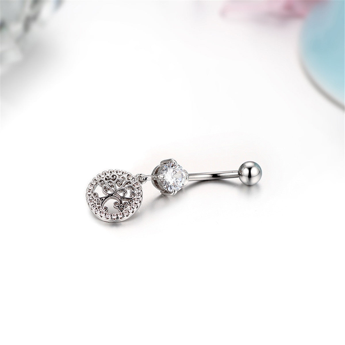 Inlaid Sparkling Zircon Stone No Fade Stainless Steel Body Jewelry Belly Button Ring