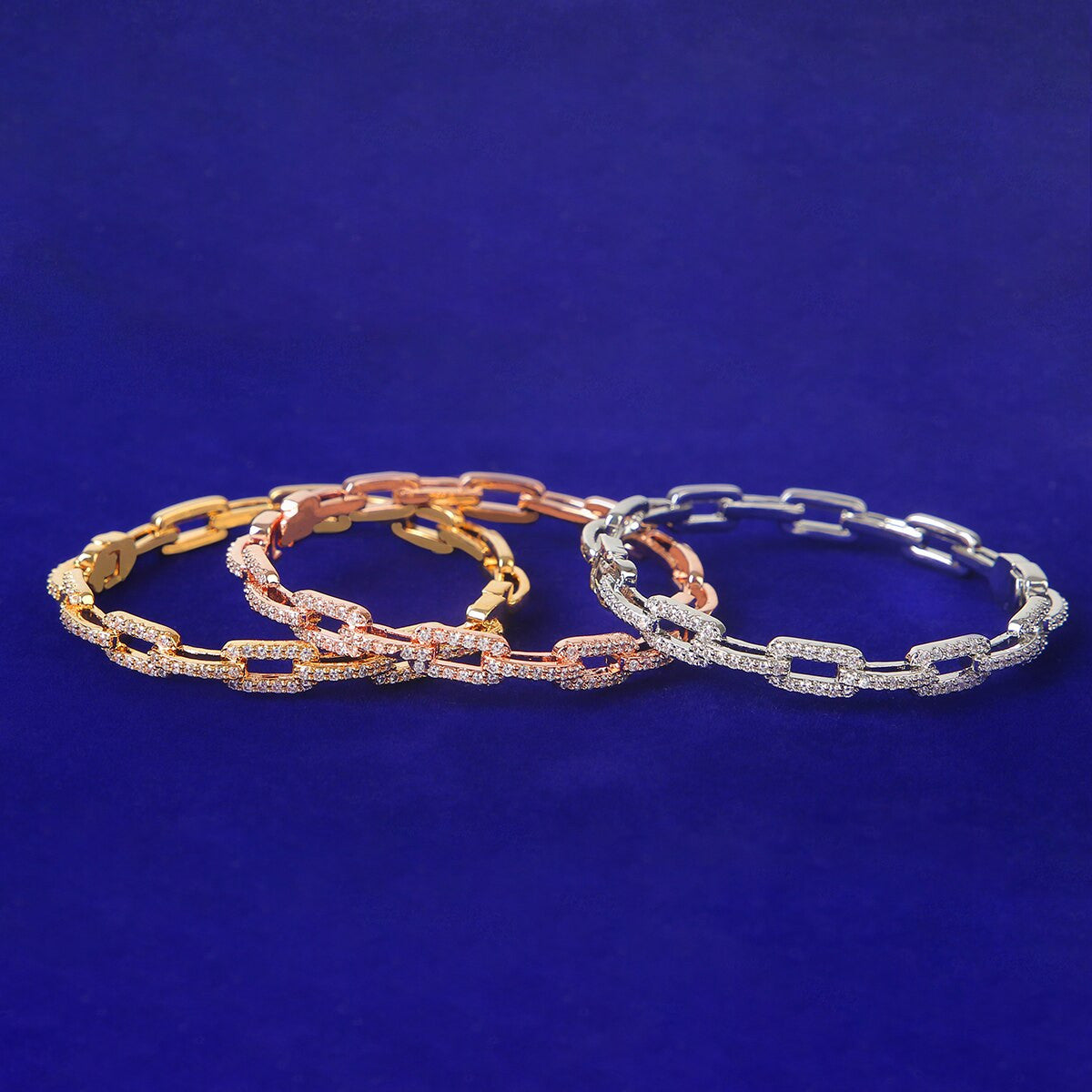 Flooded Ice Platinum Rose 24k Yellow Gold Hip Hop Square Link Bracelet