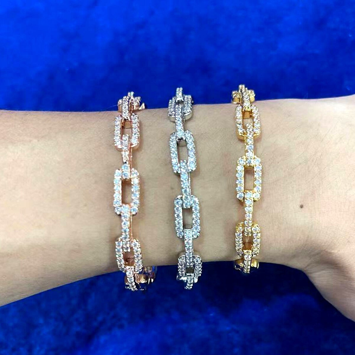 Frozen Elegance | 6mm 24k Platinum Silver Rose Gold Square Link Bling Bracelet
