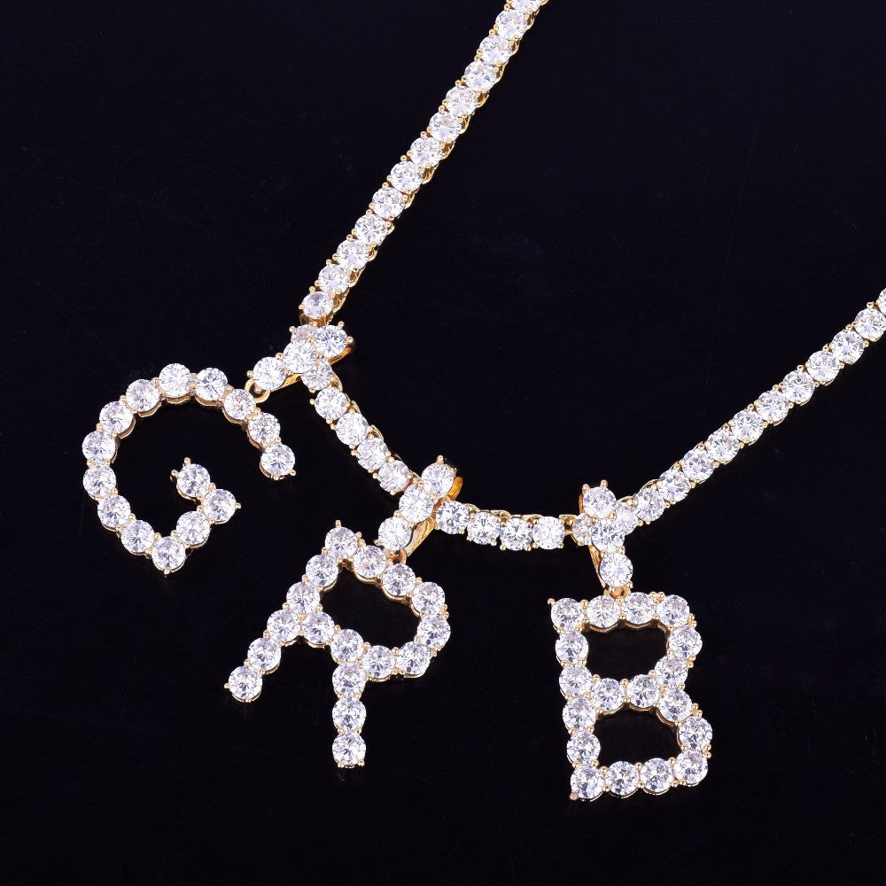 Stone Tennis Letter Custom Initial Chain