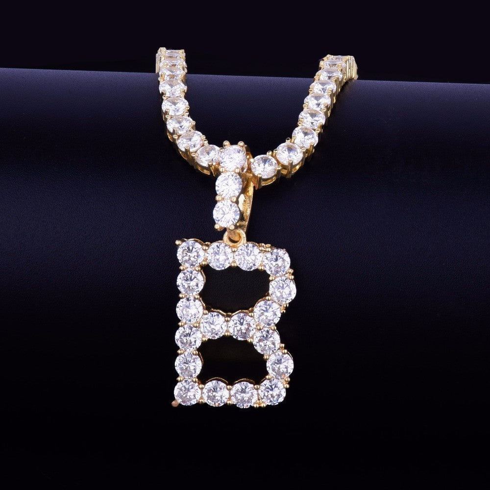 18k Gold AAA Stone Tennis Letter Custom Initial Hip Hop Pendant Chain Necklace
