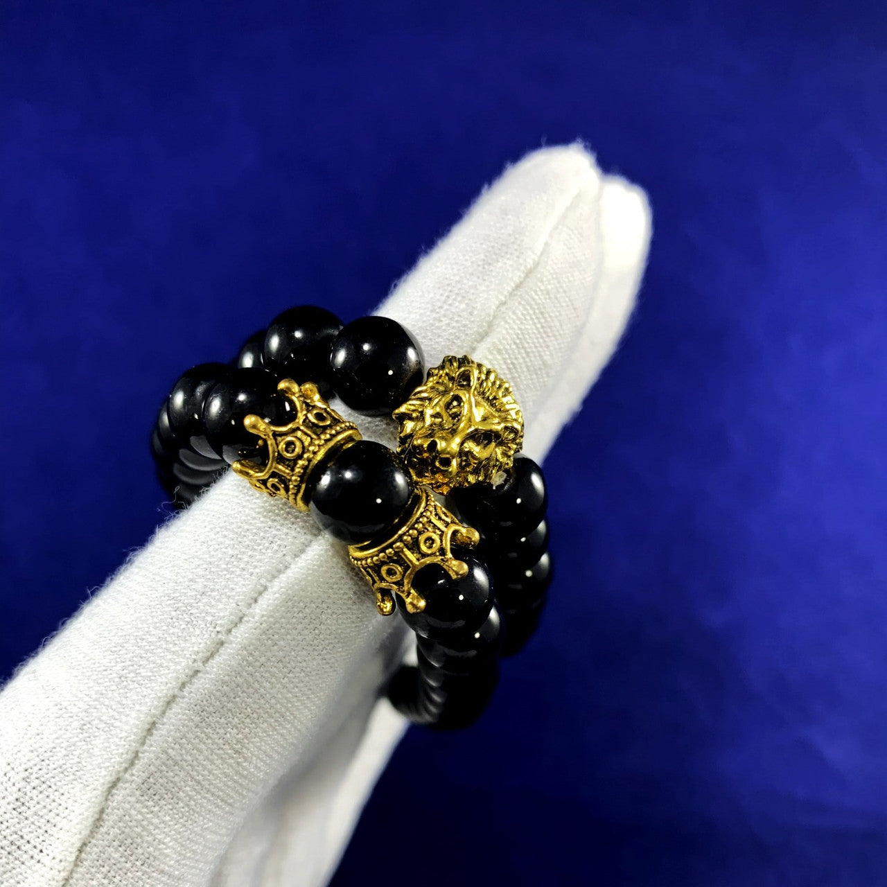 Mens King Of Kings Lion Crown Beaded Bracelet 2 Piece Set