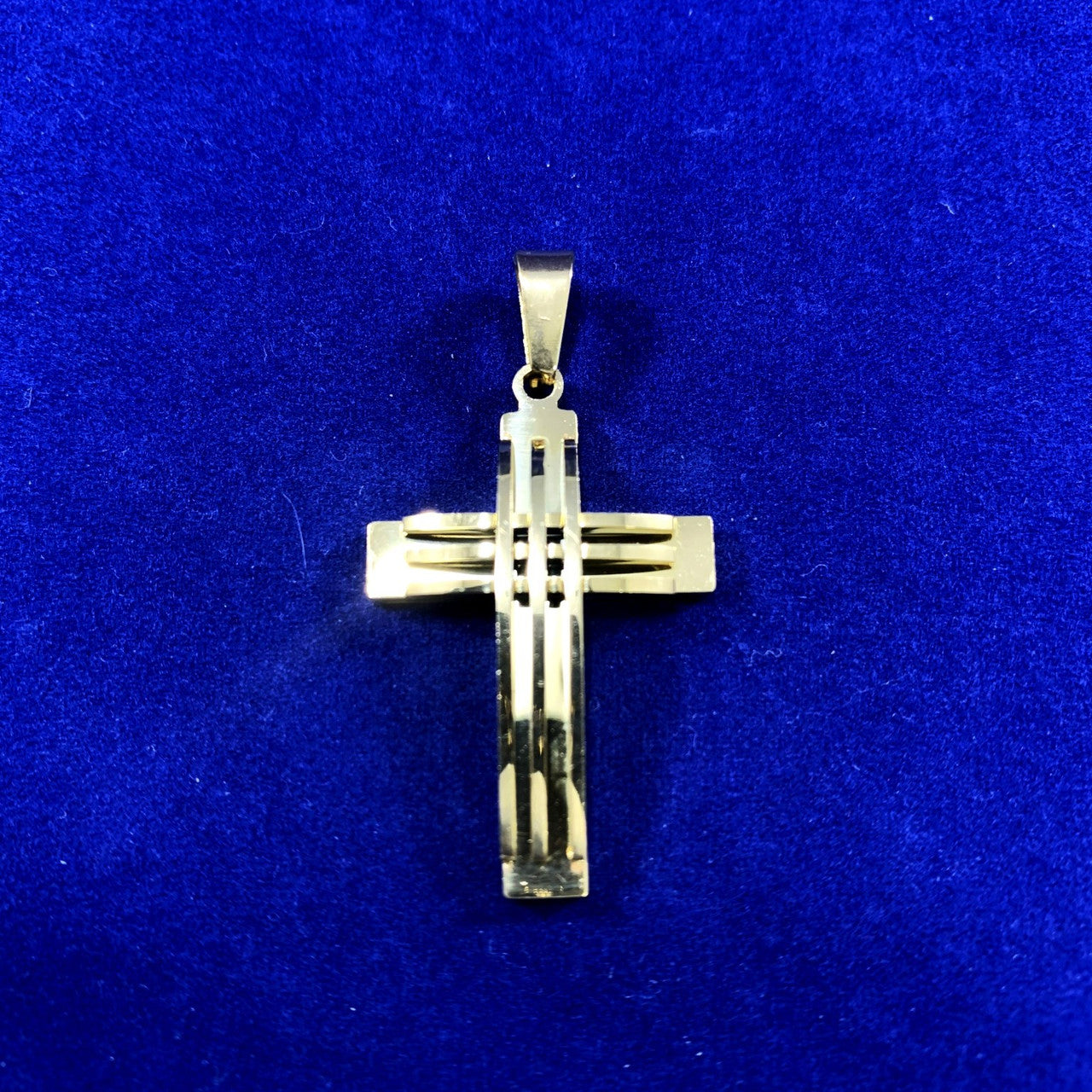 No Fade 14k Over Stainless Steel Spiritual Peace Trinity Cross Pendant Chain Necklace