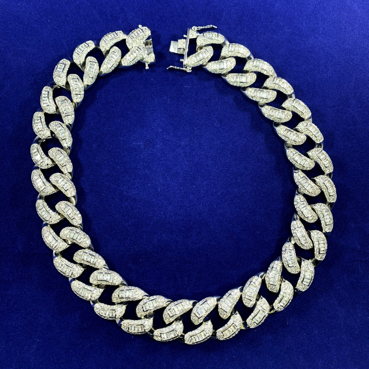 20mm 16 Inch Tight Neck 925 Silver SP Baguette Miami Cuban Link Hip Hop Chain Necklace