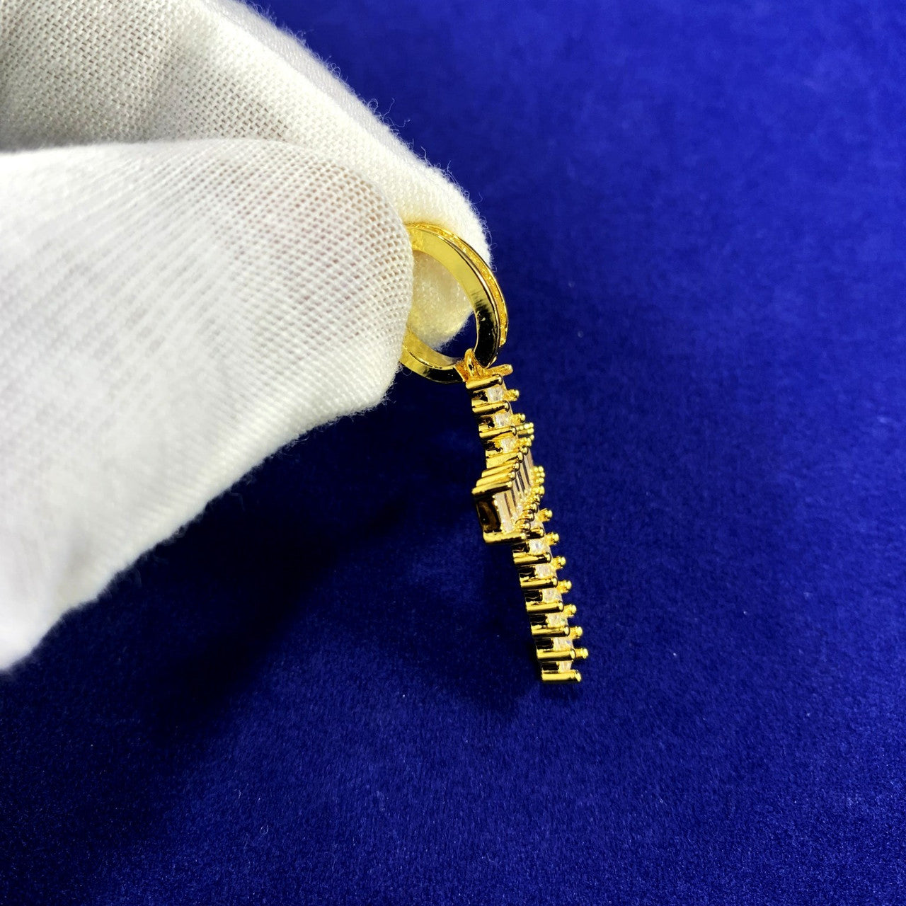 Micro Baguette 18k Gold AAA Prong Set Cross Pendant Chain Necklace