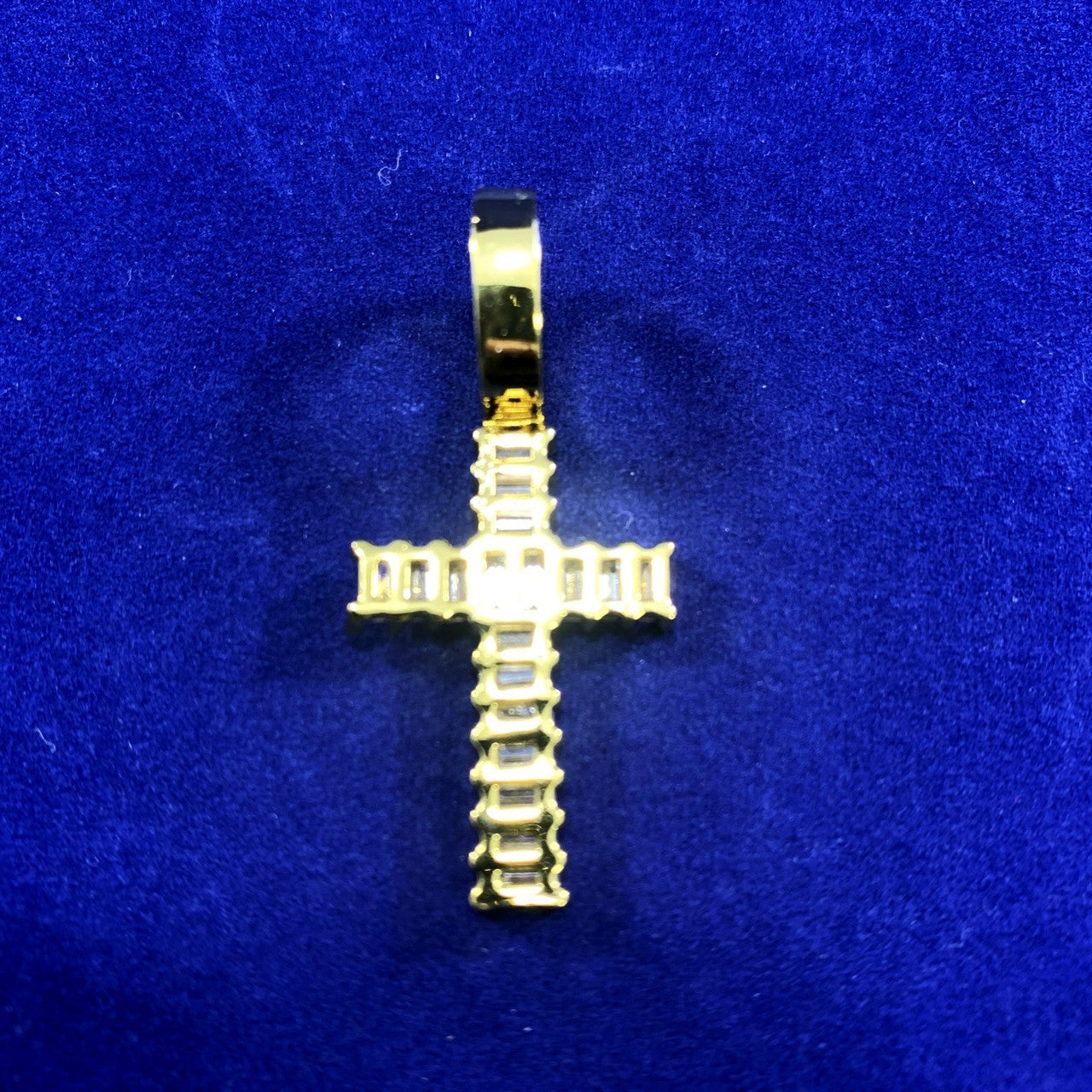 Micro Baguette 18k Gold AAA Prong Set Cross Pendant Chain Necklace