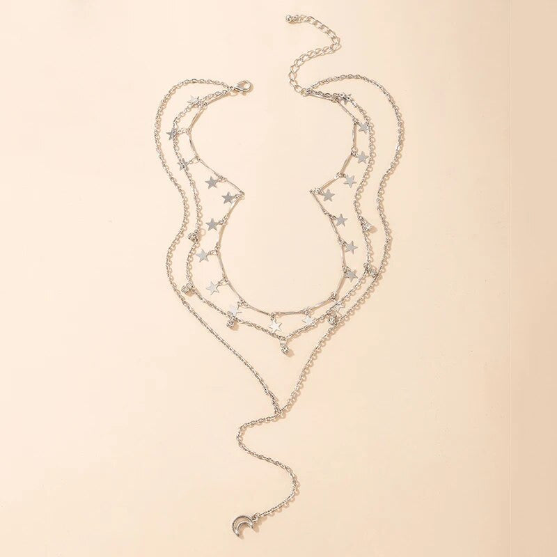 Ladies Star Multi Layered Crystal Tassel Chain Necklace