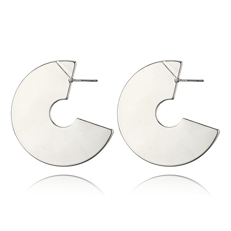 Ladies Gold Silver Semicircle Abstract Drop Earrings