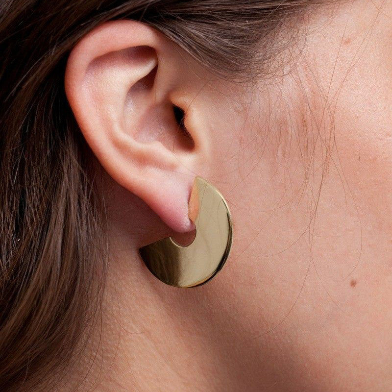 Ladies Gold Silver Semicircle Abstract Drop Earrings