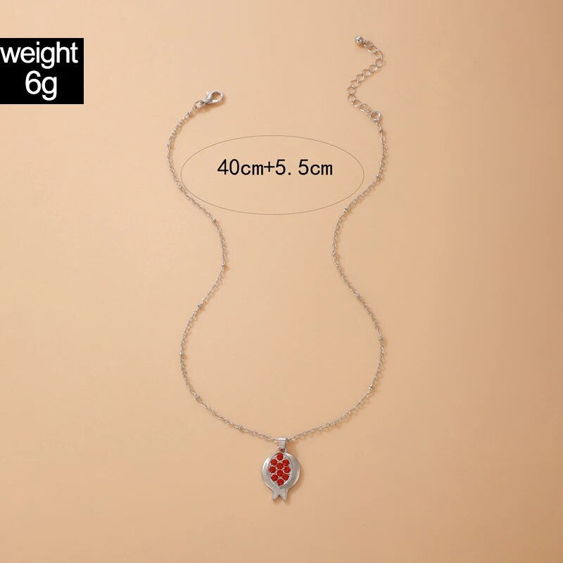 Ladies Simple Classic Style Pomegranate Red CZ Pendant Chain Neklace