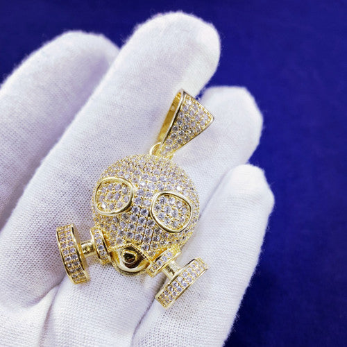 Mens Iced Blinged Out True Micro Pave Hip Hop Skull Gas Mask 18k Gold GP Pendant