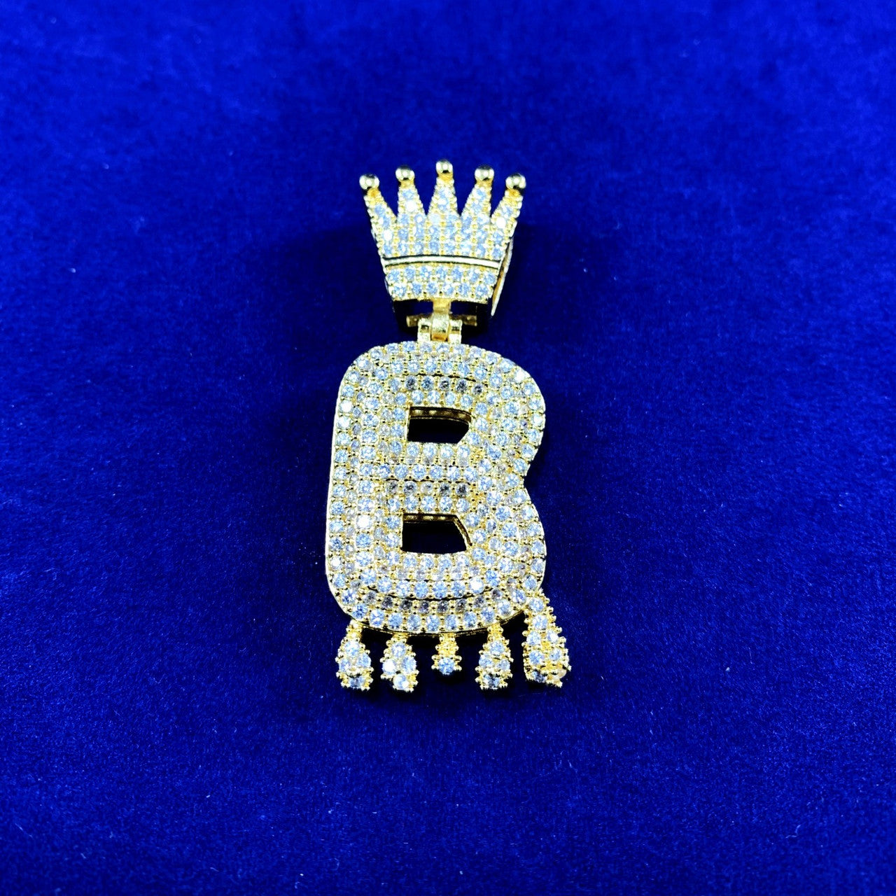 Real 24k Gold Plated Drip Drop Initial Letter B Hip Hop Pendant Chain Necklace