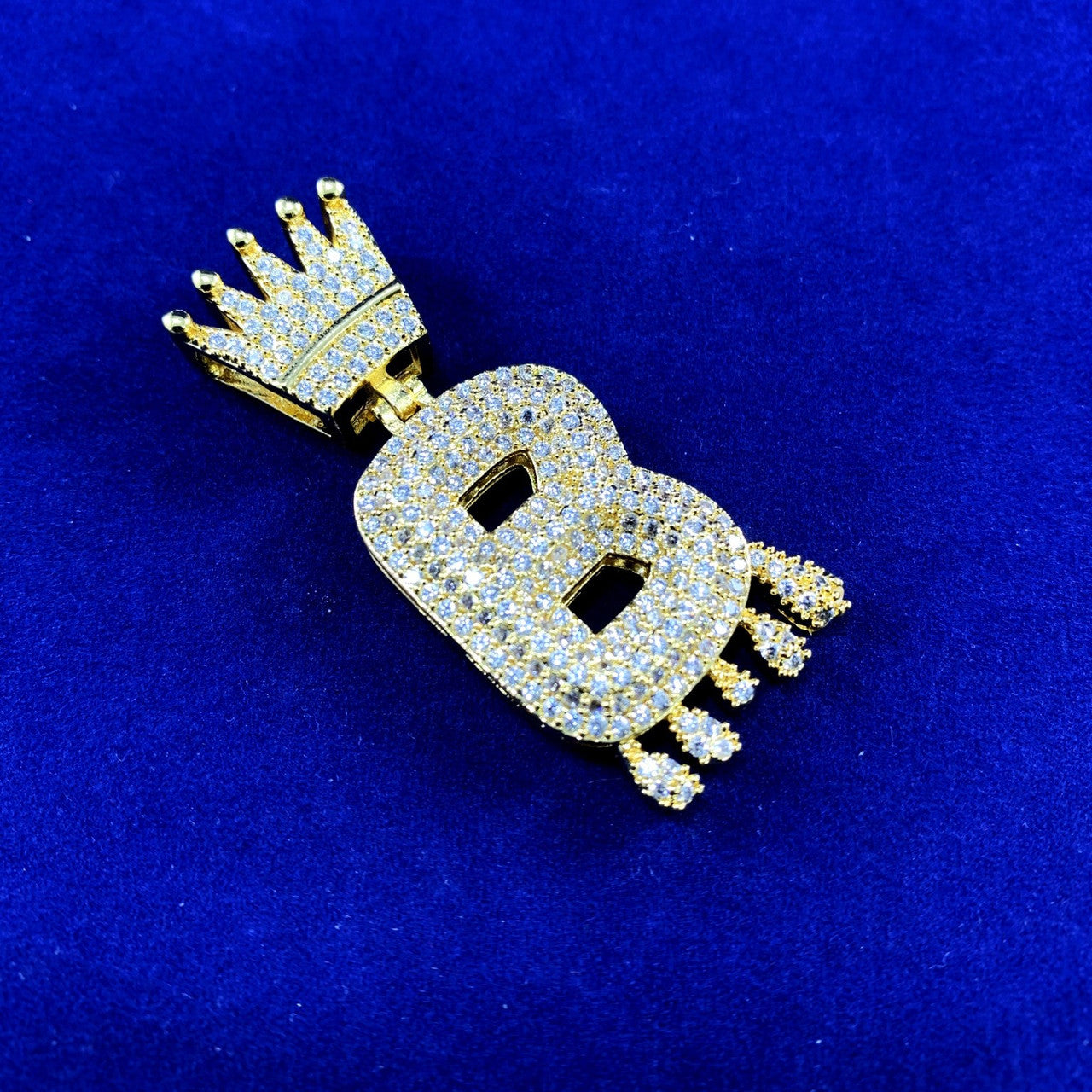 Real 24k Gold Plated Drip Drop Initial Letter B Hip Hop Pendant Chain Necklace