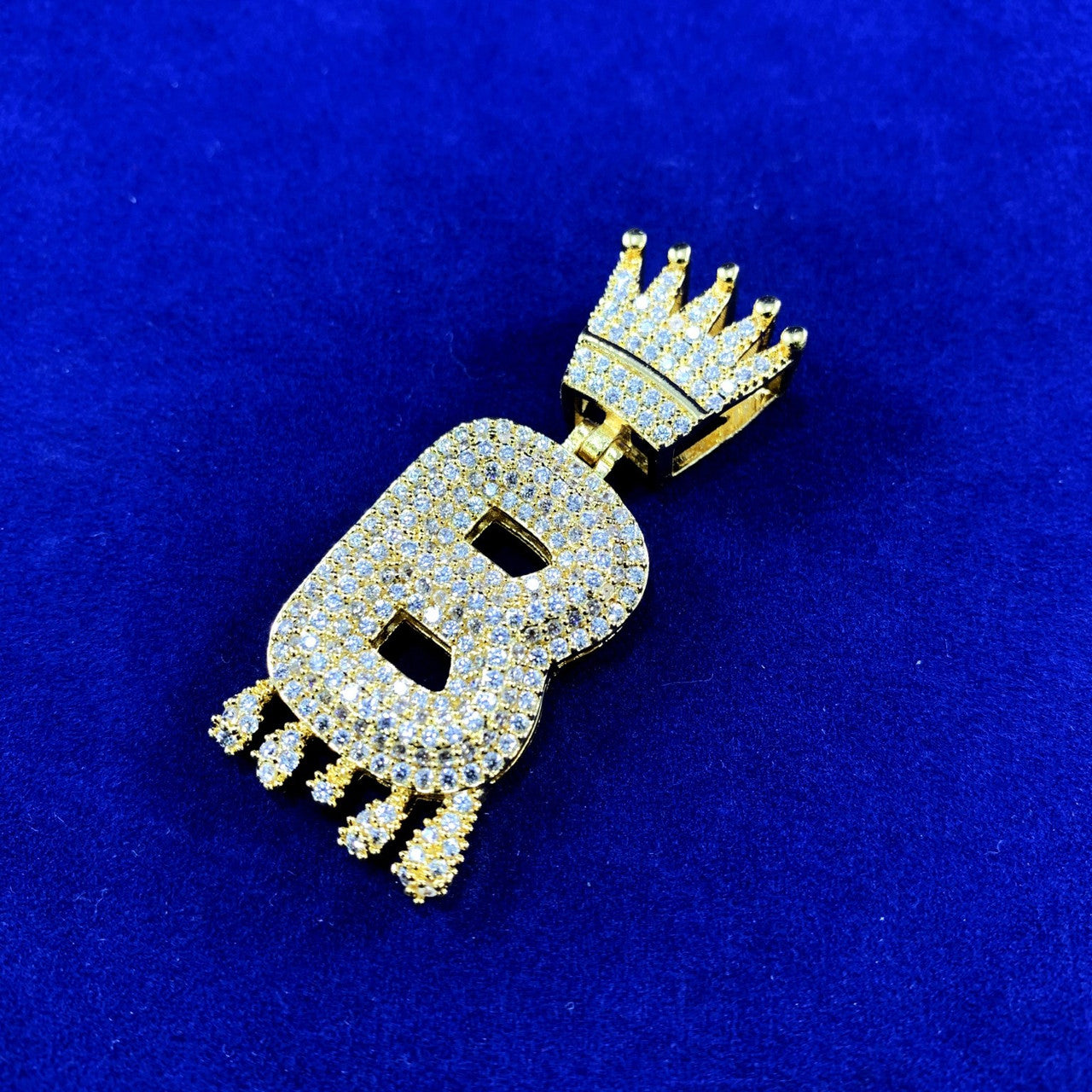 Real 24k Gold Plated Drip Drop Initial Letter B Hip Hop Pendant Chain Necklace