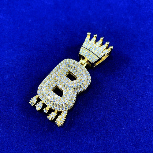 Real 24k Gold Plated Drip Drop Initial Letter B Hip Hop Pendant Chain Necklace