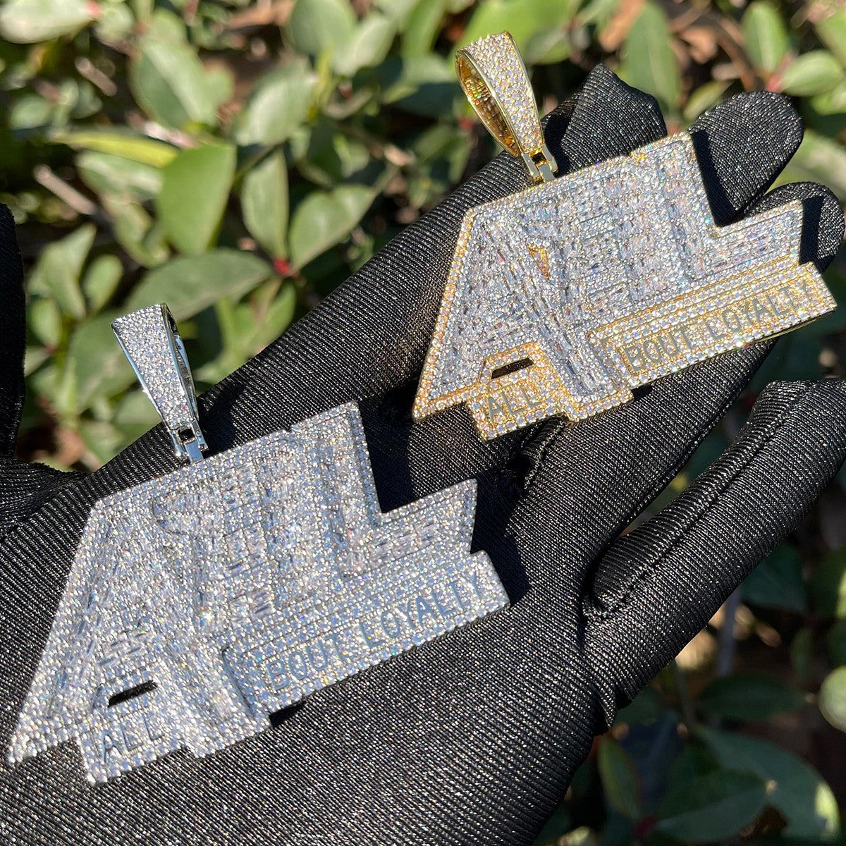 All Bout Loyalty | VVS Diamond CZ Baguette Name Plate Style Hip Hop Pendant