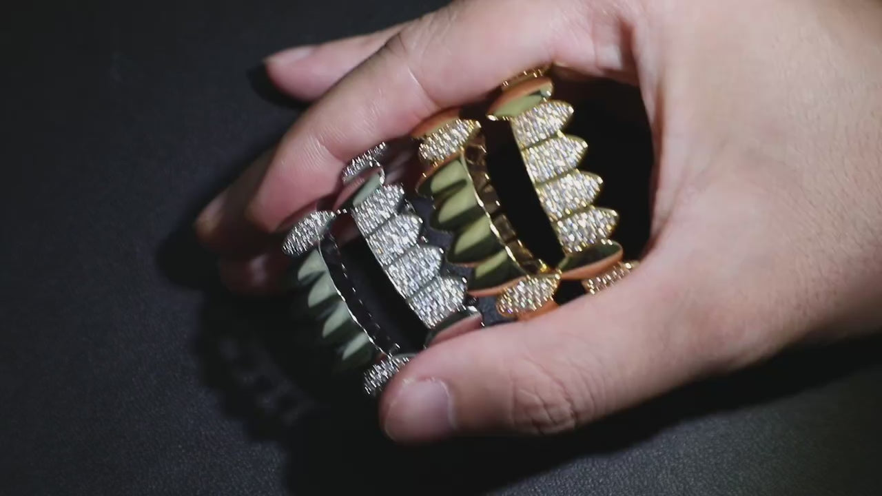 Fanged Ice | Hip Hop VVS Diamond Stone Mouth Teeth Grillz Caps Set