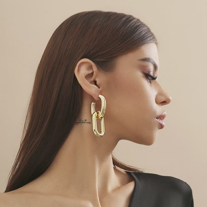 Links In The Chain Gold Silver Hoop High Fashion Earrings