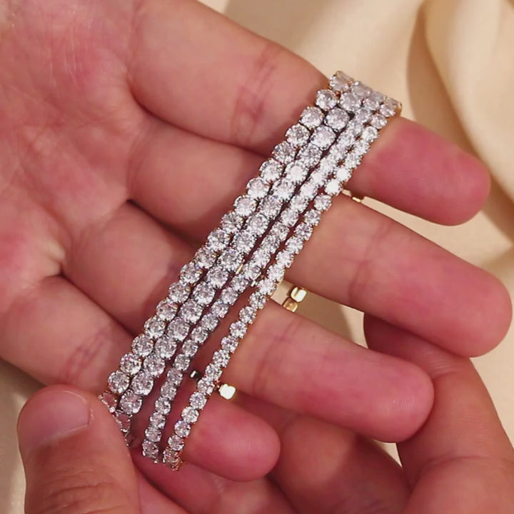 Waterproof No Fade 18k Gold Stainless Steel 3mm 4mm Elastic Square Zircon Bracelet