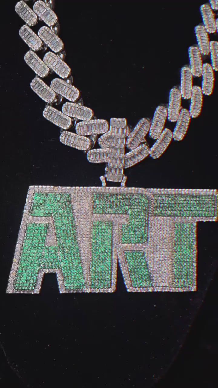 Emerald Chaos | Colorful VVS Diamond CZ Custom Text Hip Hop Pendant