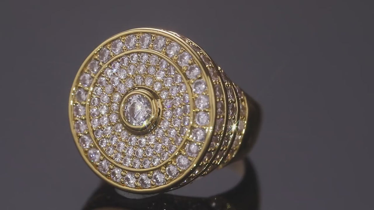 Pinky Bling | Mens Iced Disc Luxury Hip Hop 18k Gold 925 Silver Bling Flooded Ice Rings