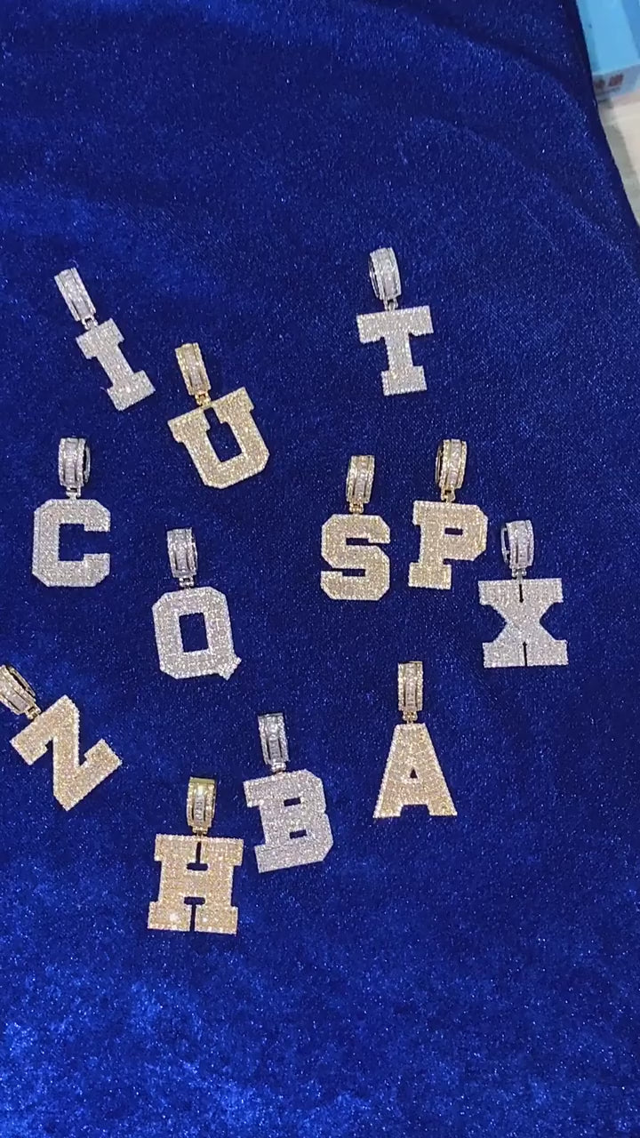Alphabet Classic | Baguette Iced Initial Letter 4 Prong Set Hip Hop Pendants