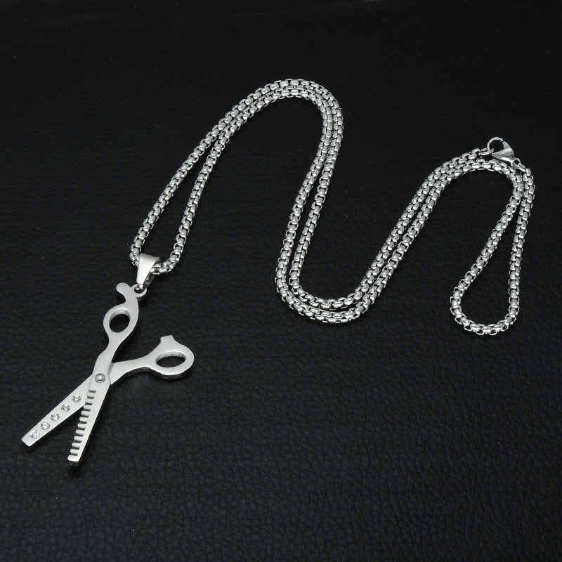 14k Gold Silver Bling Haircut Barber Scissors 316L Stainless Steel Chain Pendant