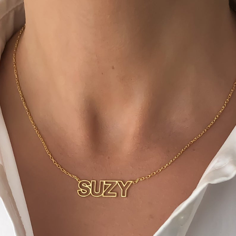 Modern Women Stainless Steel Outline Cutout Custom Name Necklace